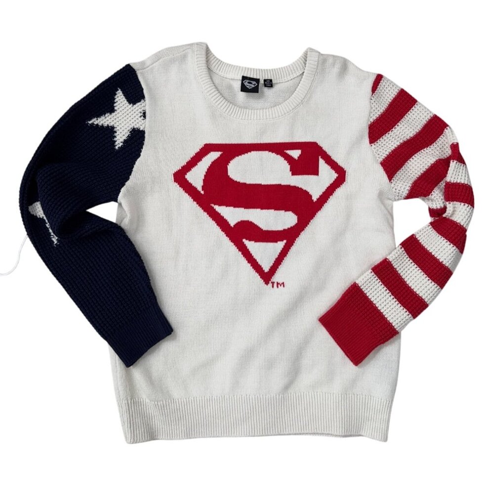 Superman crochet knit womens sweater relaxed star stripeβ sz MD